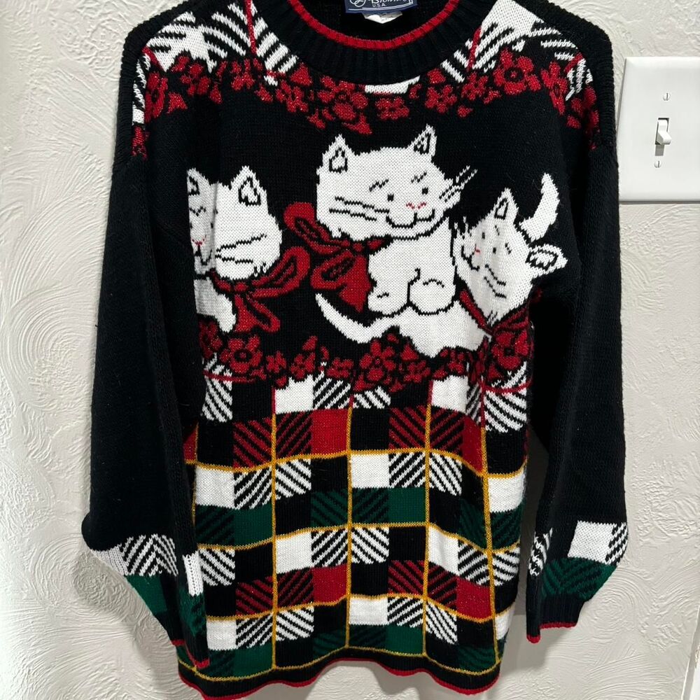 Vintage Whimsy Retro Cat Ugly Holiday Christmas Sweater